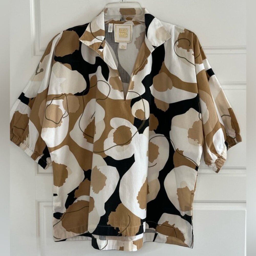 Emily McCarthy Poppy Top Abstract Cheetah Cotton Neutral Contemporary Size Large